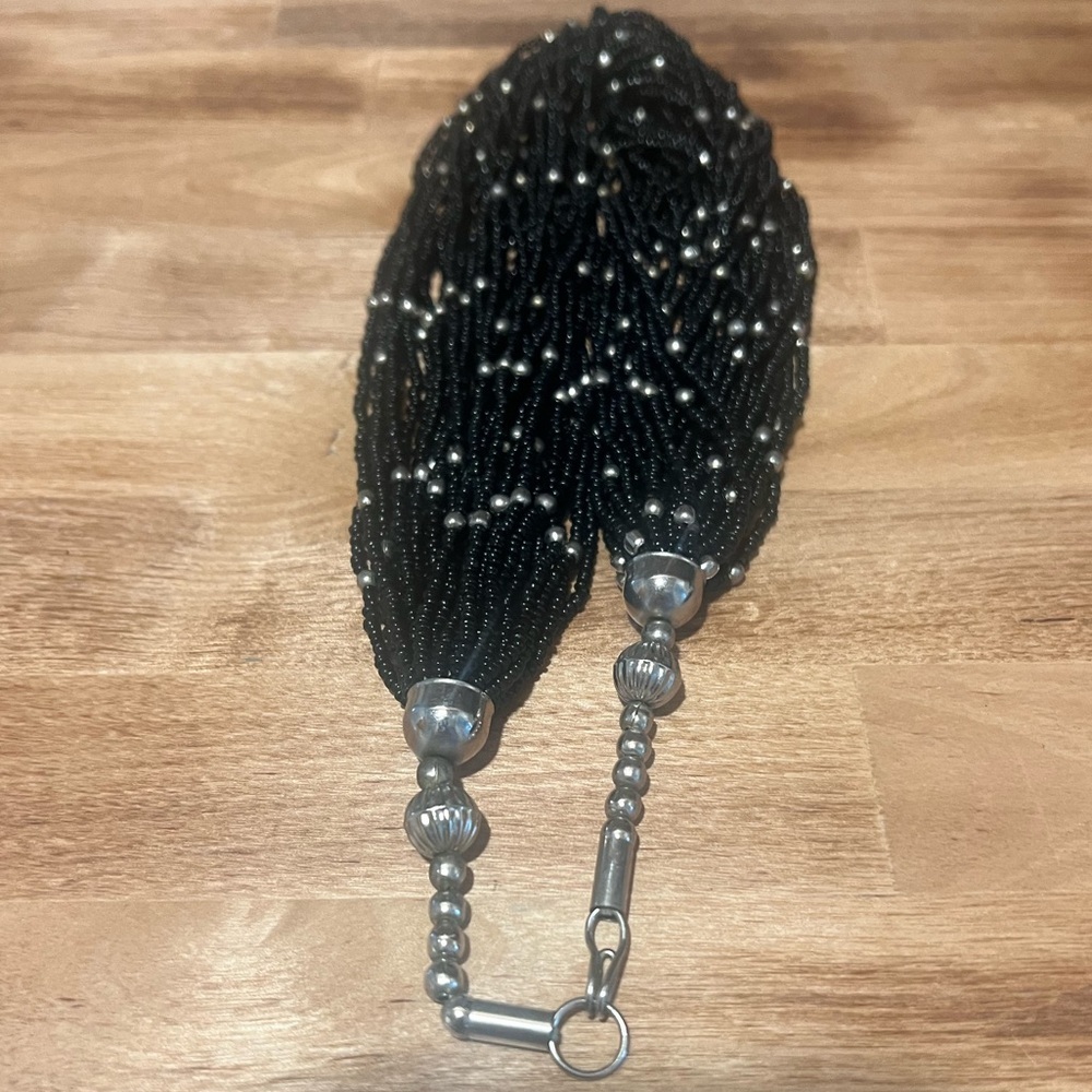 Black Beaded Chunky Statement Necklace - Picture 5 of 5